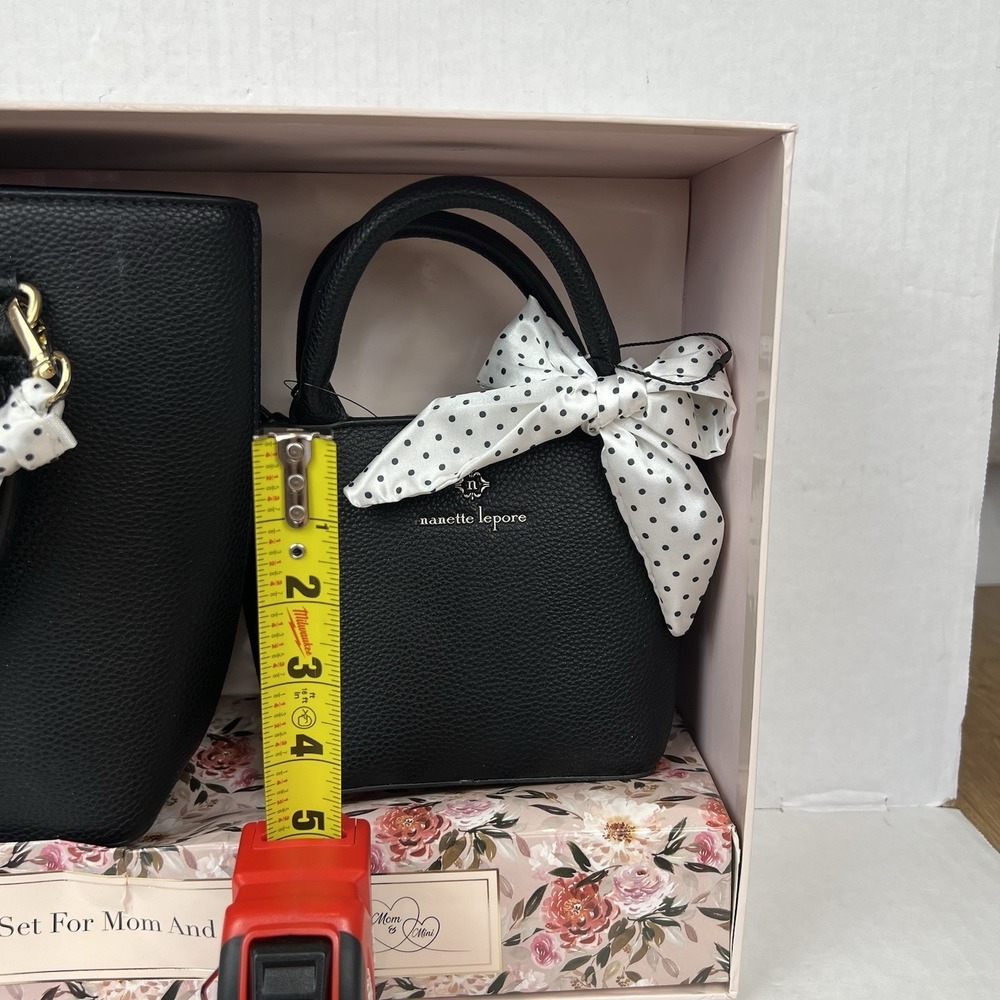 Nanette Lepore Mom & Mini Matching Handbag Set Black Tote & Mini Purse NWT - Picture 9 of 12